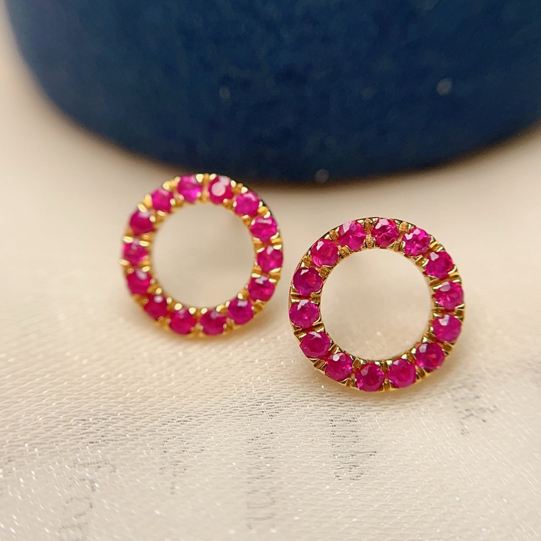 14k Gold 1.00 Ct Natural Ruby Earrings - 2