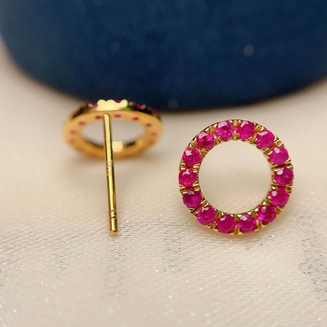 14k Gold 1.00 Ct Natural Ruby Earrings - 4