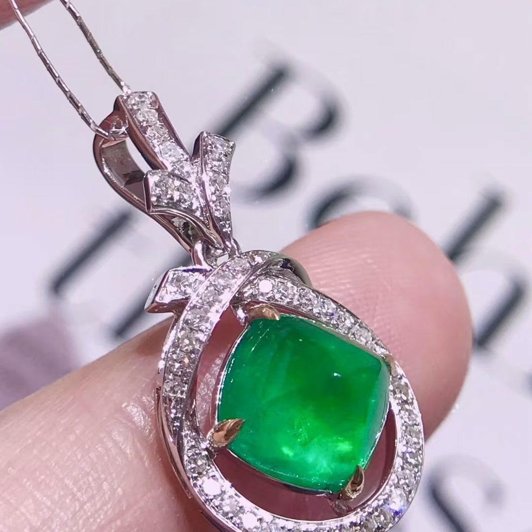 14k Gold 2.65 Ctw Natural Emerald & Diamond Pendant( Without Chain ) - 2