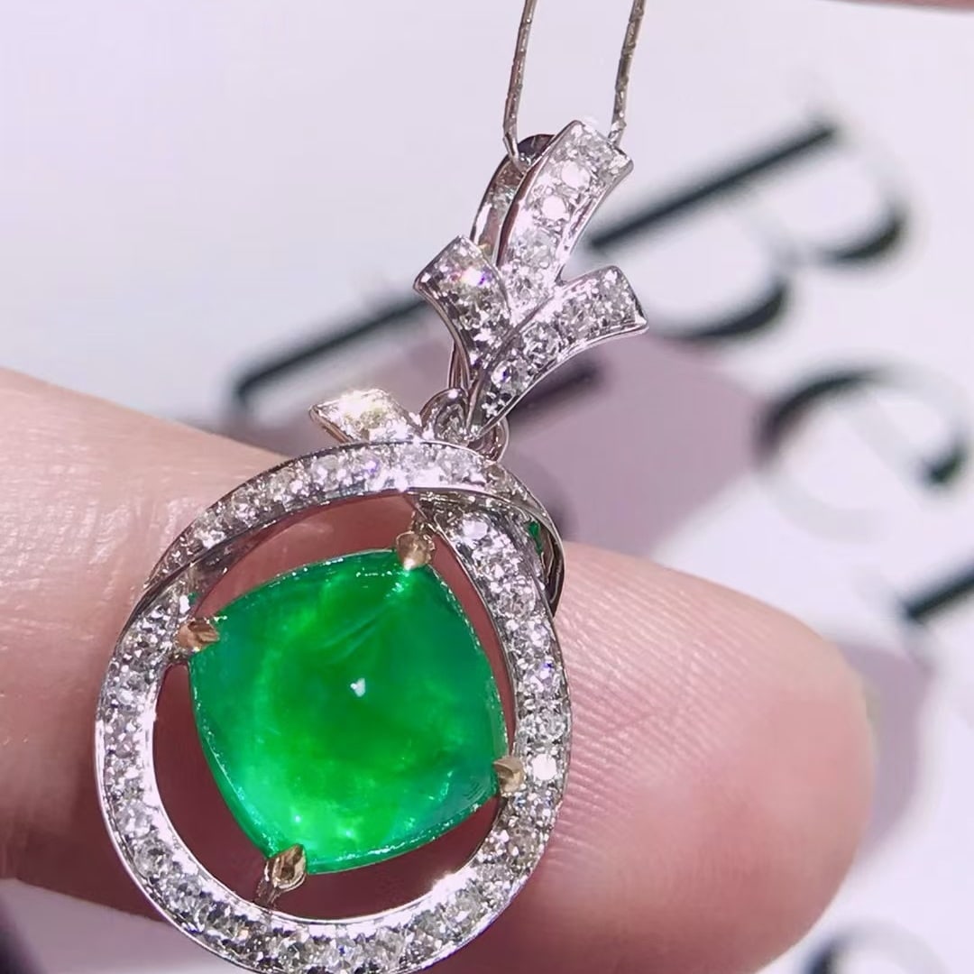 14k Gold 2.65 Ctw Natural Emerald & Diamond Pendant( Without Chain ) - 3