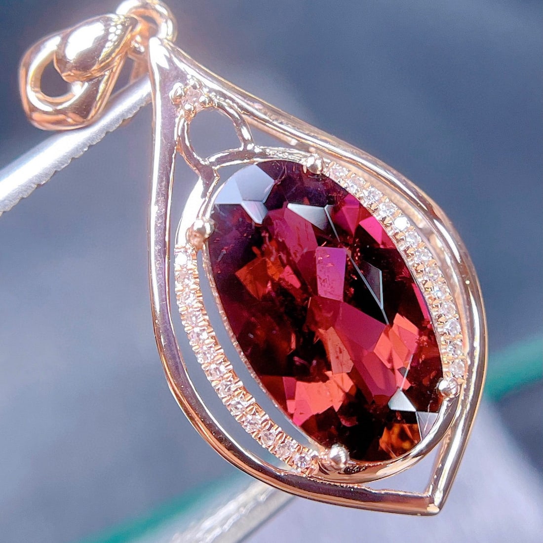 14k Gold 2.65 Ct Natural Tourmaline & Diamond Pendant( Without Chain ) - 2