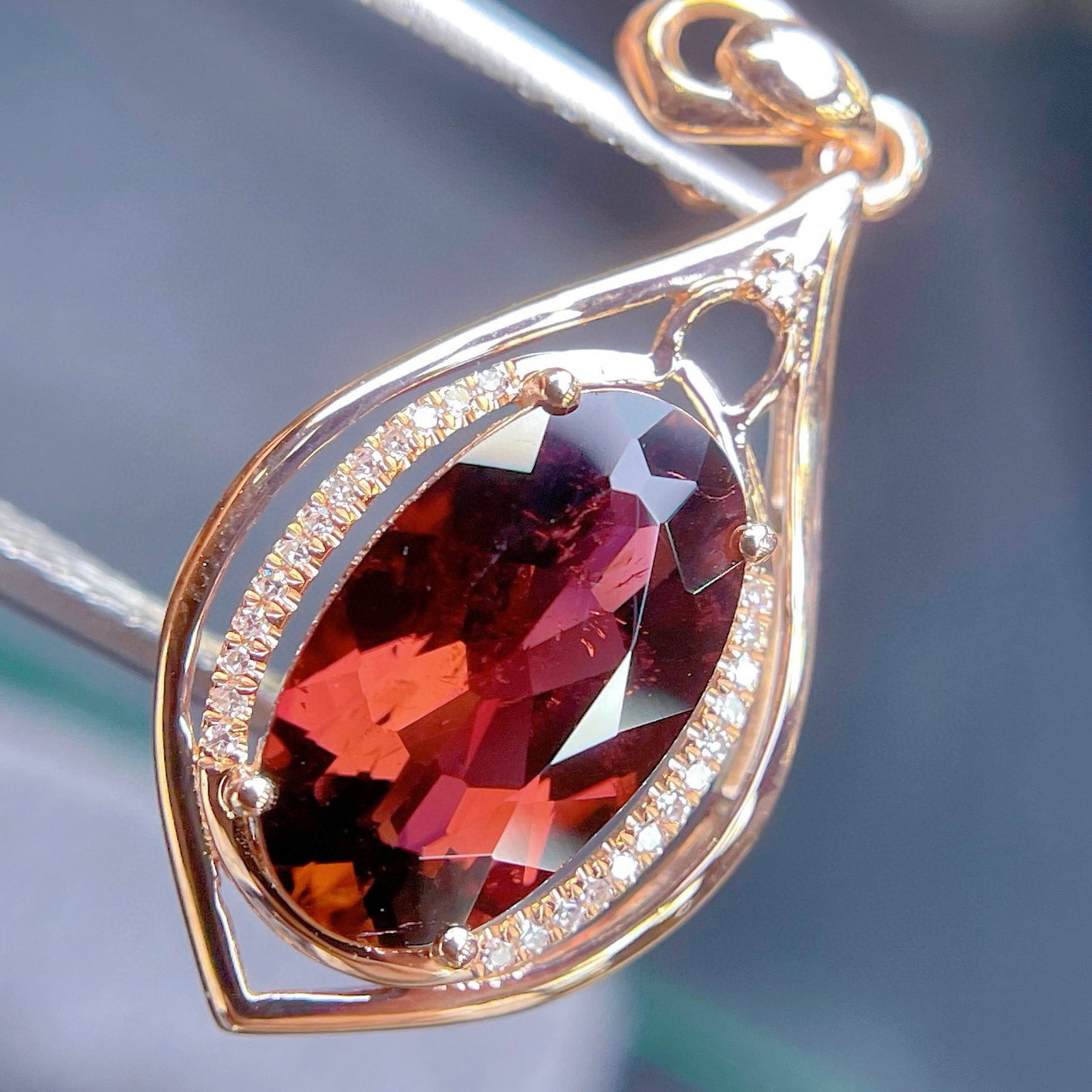 14k Gold 2.65 Ct Natural Tourmaline & Diamond Pendant( Without Chain ) - 6