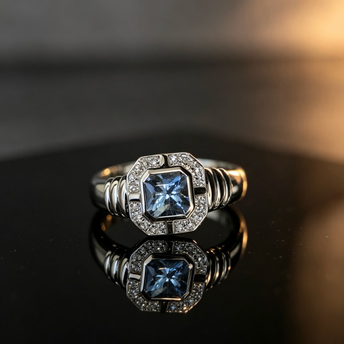 14k Gold 0.61 Ct Natural Aquamarine & Diamond Ring: Ref:231174267 // gold content:14k gold // ring size:7. 25us // // main gemstone:aquamarine // shape:asscher // carat weight:0. 61ct // color:blue // treatment:natural // // adjacent gemstone 2 :