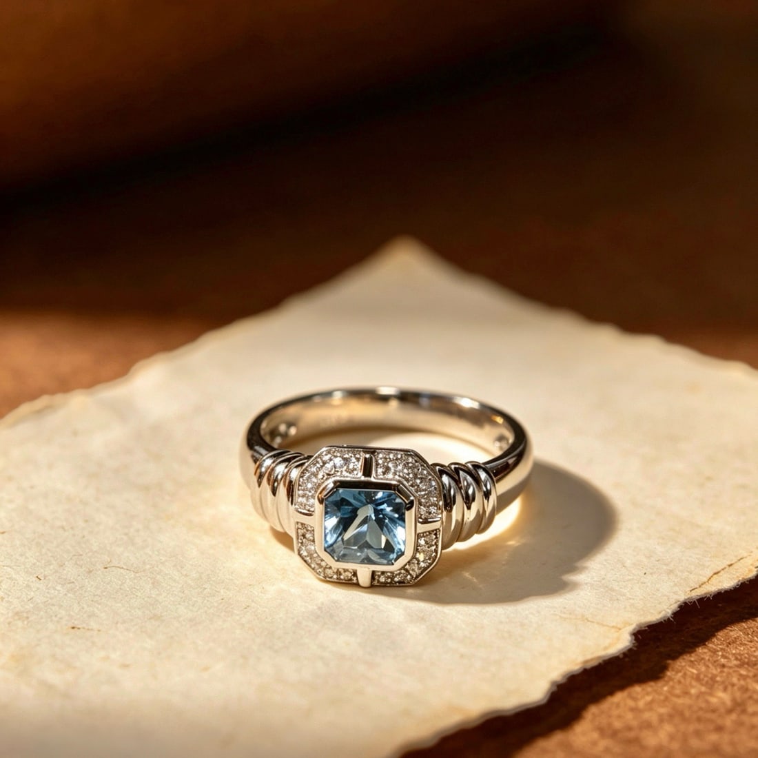 14k Gold 0.61 Ct Natural Aquamarine & Diamond Ring - 2