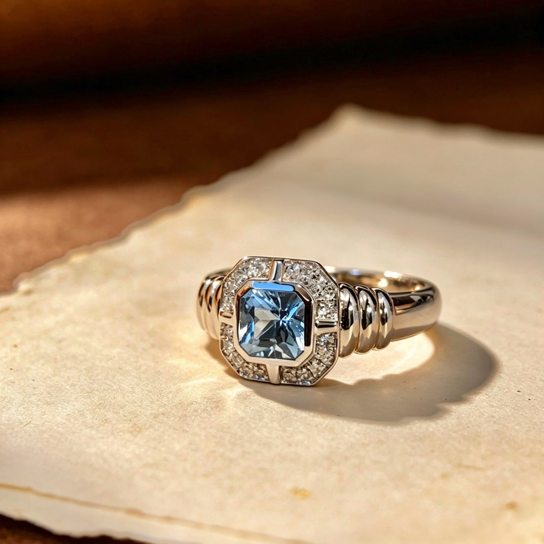14k Gold 0.61 Ct Natural Aquamarine & Diamond Ring - 4