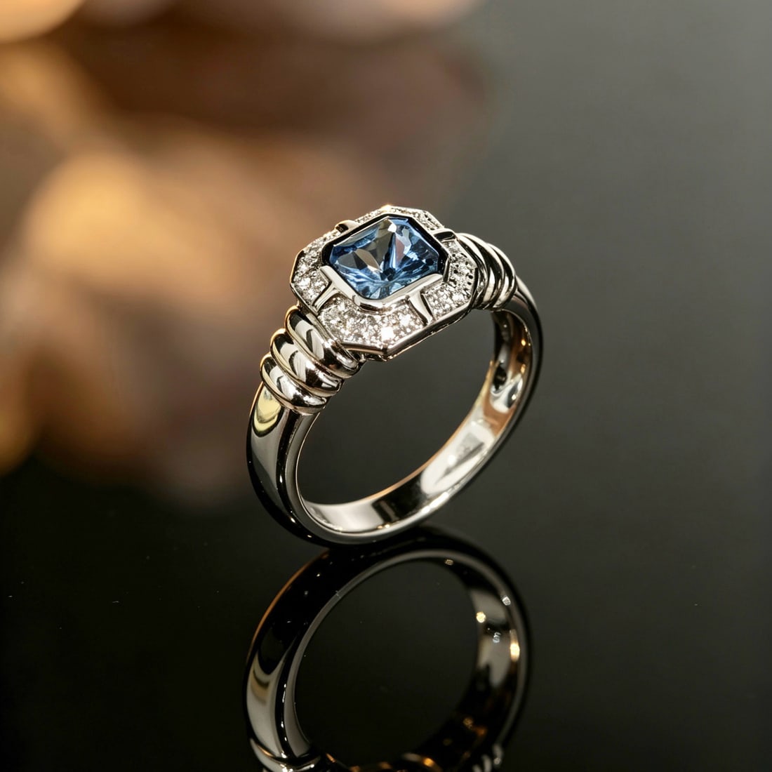 14k Gold 0.61 Ct Natural Aquamarine & Diamond Ring - 5