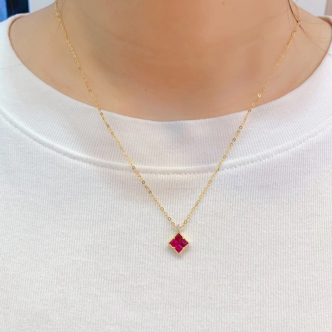 14k Gold 0.8 Ct Natural Ruby & Sapphire Necklace - 6