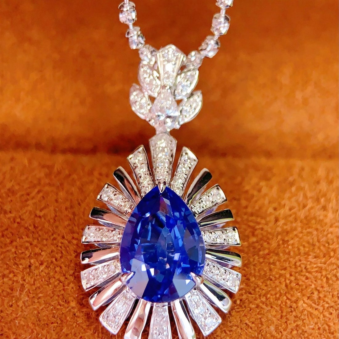 14k Gold 2.3 Ct Natural Sapphire & Diamond Pendant( Without Chain ) - 2