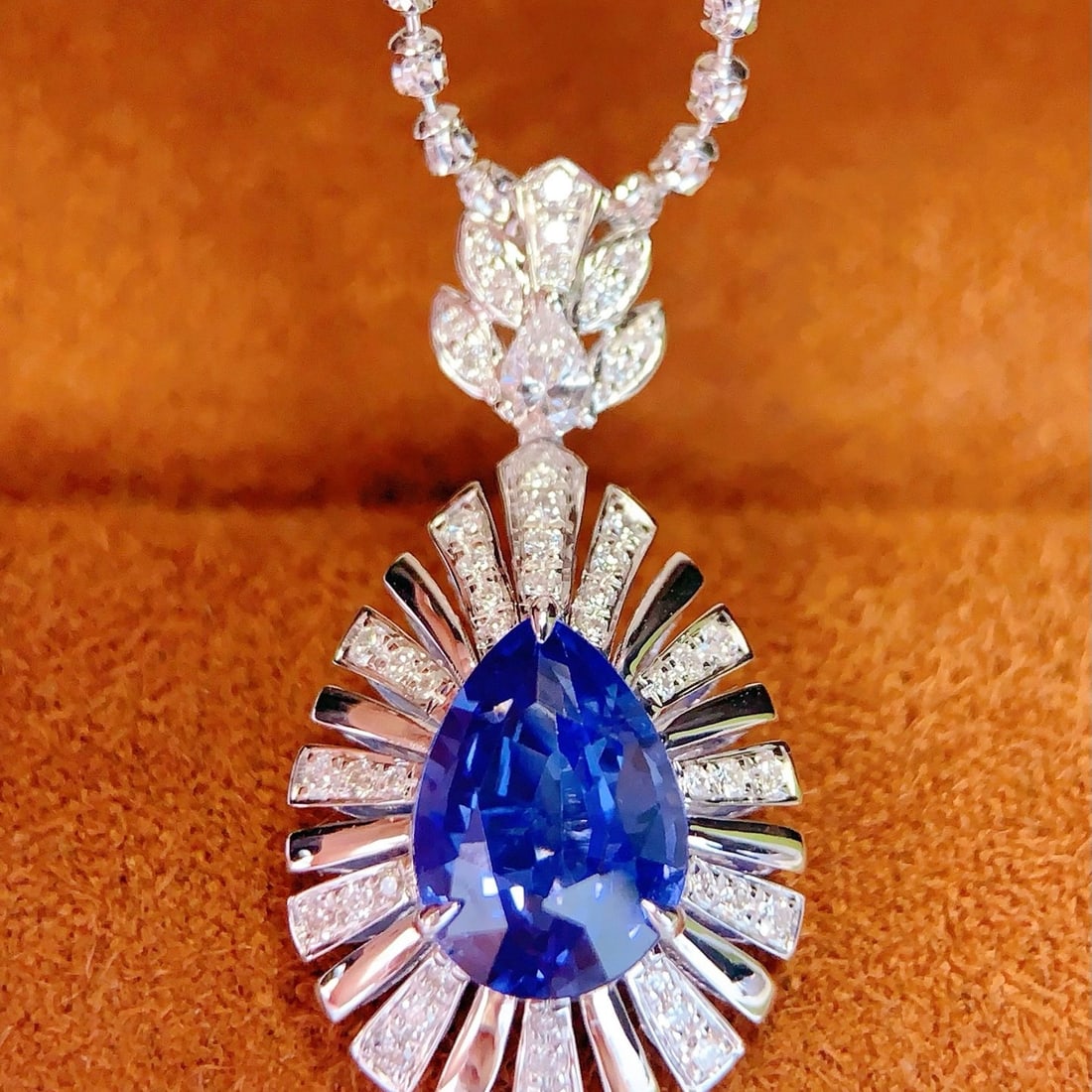 14k Gold 2.3 Ct Natural Sapphire & Diamond Pendant( Without Chain ) - 4