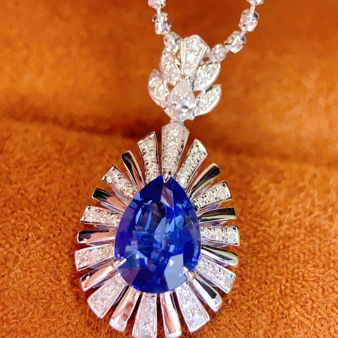 14k Gold 2.3 Ct Natural Sapphire & Diamond Pendant( Without Chain ) - 5