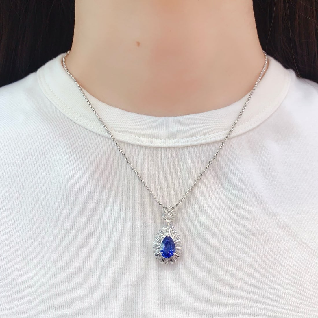14k Gold 2.3 Ct Natural Sapphire & Diamond Pendant( Without Chain ) - 6