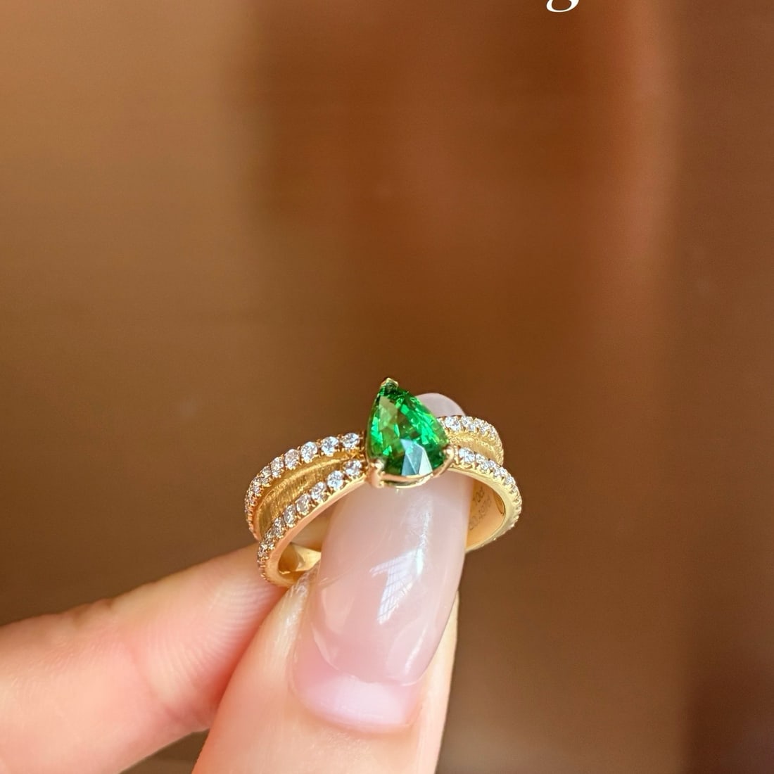 14k Gold 1.59 Ctw Natural Tsavorite & Diamond Ring: Ref:231174287 // gold content:14k gold // ring size:7. 25us // // main gemstone:tsavorite // shape:pear // carat weight:1. 1ct // color:green // treatment:natural // // adjacent gemstone 2 : diamond