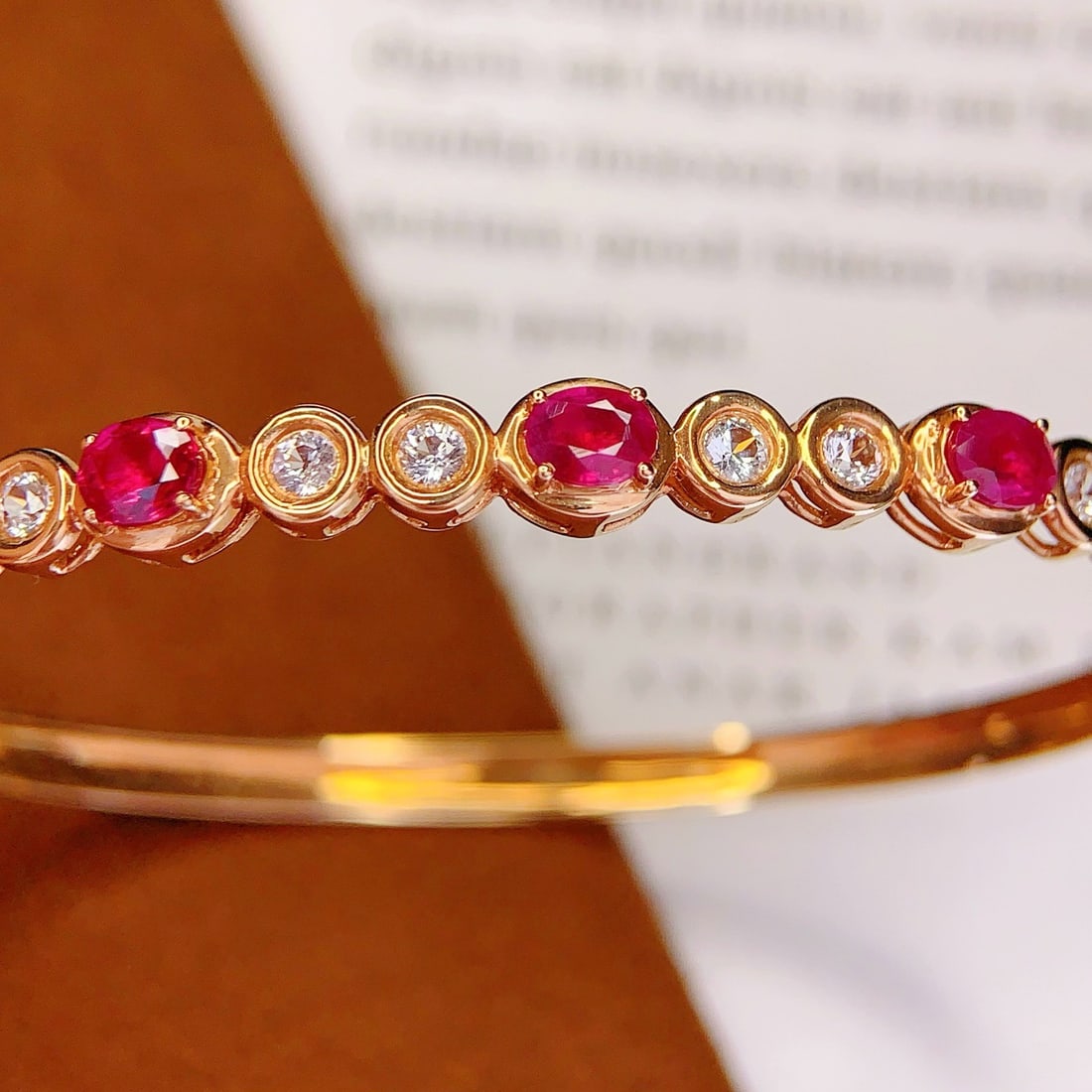 14k Gold 2 Ct Natural Ruby & Sapphire Bangle - 2