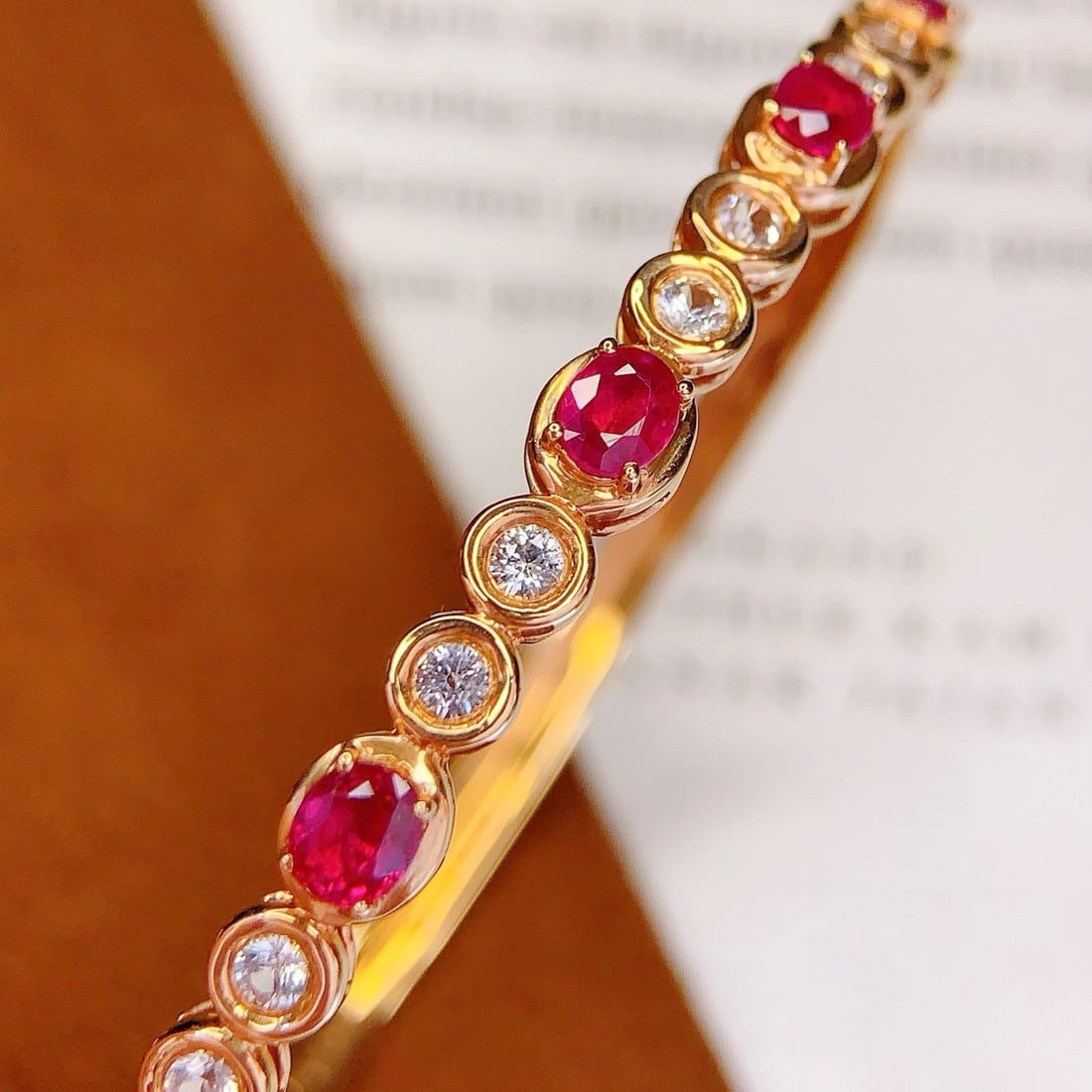 14k Gold 2 Ct Natural Ruby & Sapphire Bangle - 3