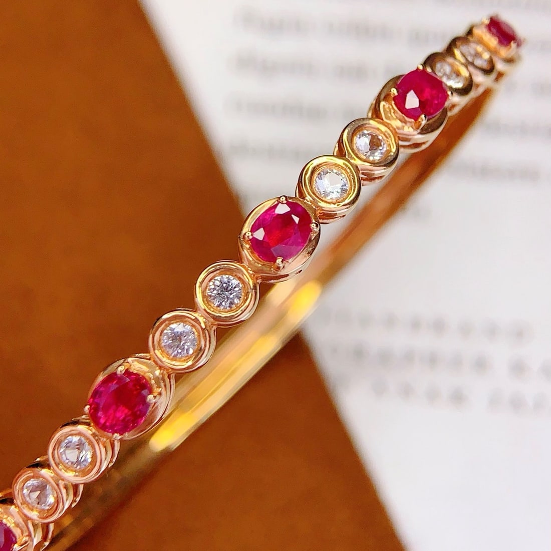 14k Gold 2 Ct Natural Ruby & Sapphire Bangle - 5