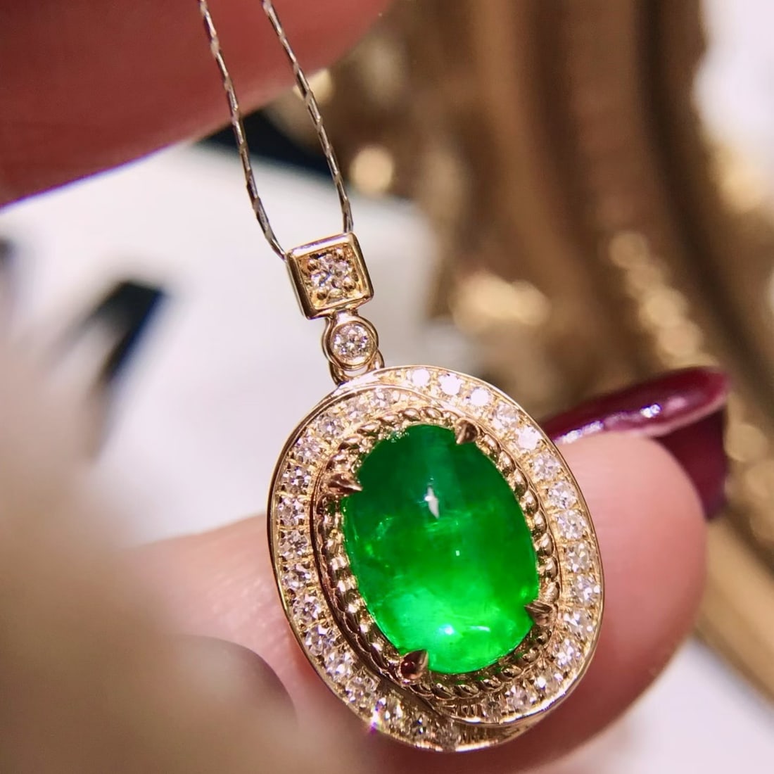14k Gold 1.96 Ctw Natural Emerald & Diamond Pendant( Without Chain ) - 2