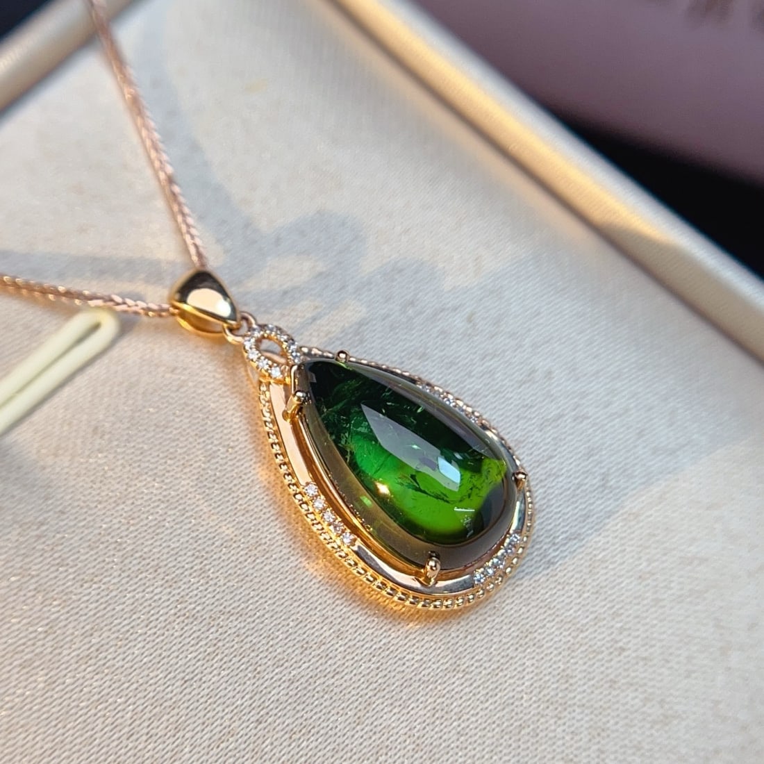 14k Gold 8.30 Ctw Natural Tourmaline & Diamond Pendant( Without Chain ) - 4