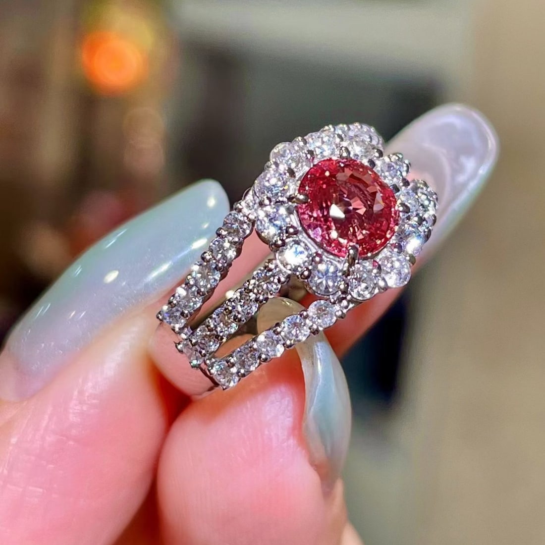 14k Gold 2.45 Ctw Natural Padparadscha Sapphire & Diamond Ring - 2