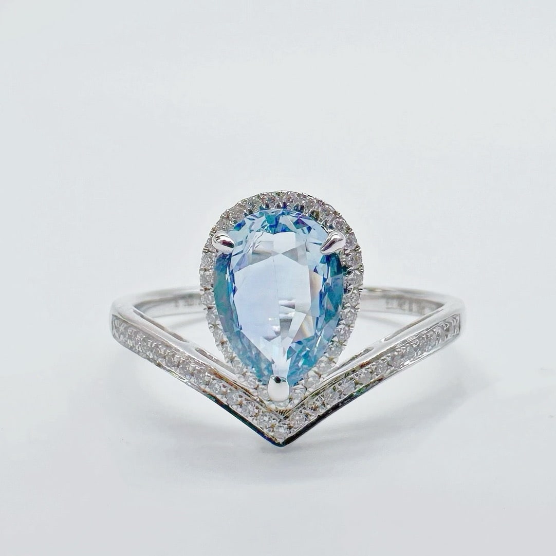 14k Gold 1.31 Ctw Natural Sapphire & Diamond Ring: Ref:231174297 // gold content:14k gold // ring size:7. 25us // // main gemstone:sapphire // shape:pear // carat weight:1. 14ct // color:blue // treatment:natural // // adjacent gemstone 2 : diamond