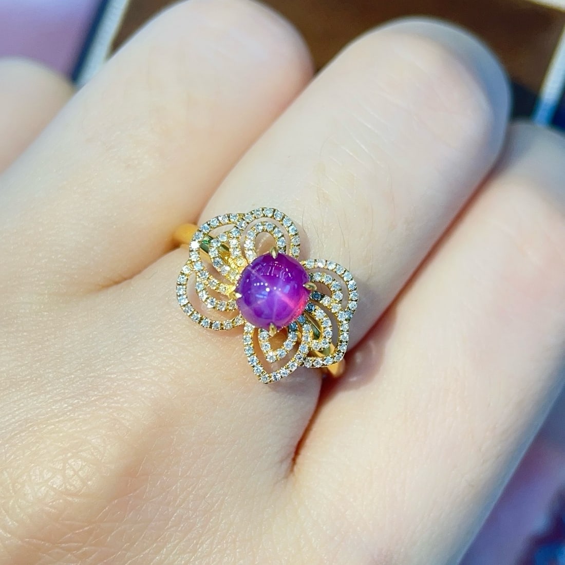 14k Gold 2.36 Ctw Natural Star Sapphire & Diamond Ring - 6