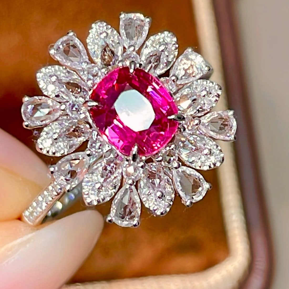14k Gold 1.1 Ct Natural Ruby & Diamond & Sapphire Ring - 5