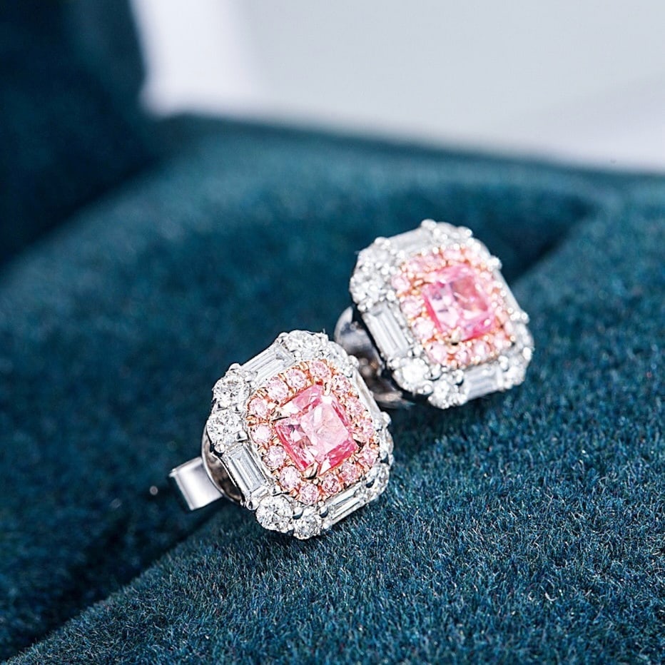 14k Gold 0.56 Ctw Natural Spinel & Diamond Earrings: Ref:231174312 // gold content:14k gold // main gemstone:spinel // shape:cushion // carat weight:0. 22ct // color:pink // treatment:natural // // adjacent gemstone 2 : diamond // shape:multiple //