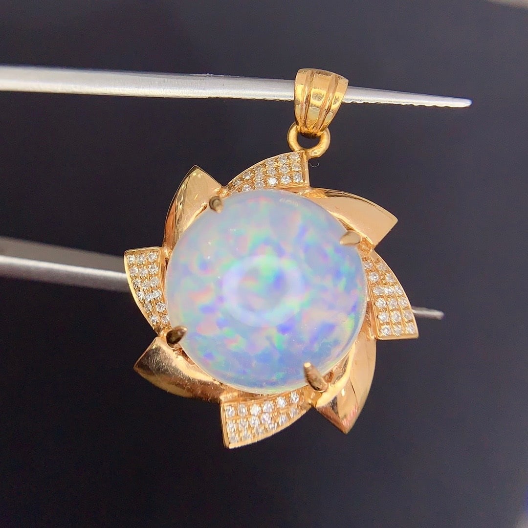 14k Gold 9.8 Ct Natural Opal & Diamond Pendant( Without Chain ) - 3