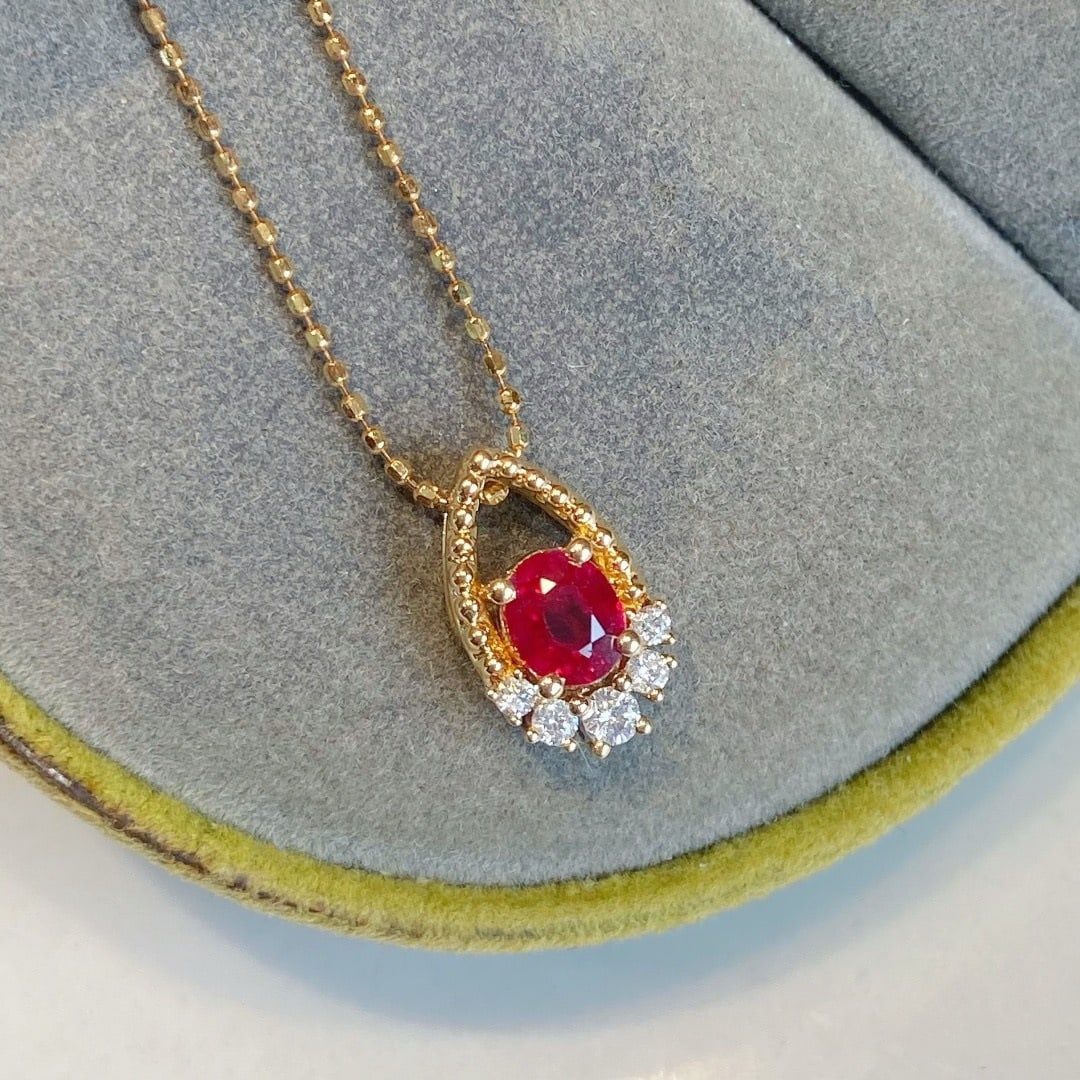 14k Gold 0.45 Ct Natural Ruby & Diamond Pendant( Without Chain ) - 2