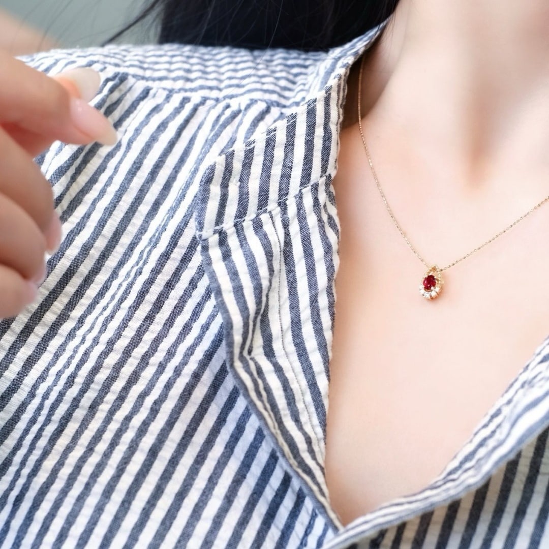 14k Gold 0.45 Ct Natural Ruby & Diamond Pendant( Without Chain ) - 3