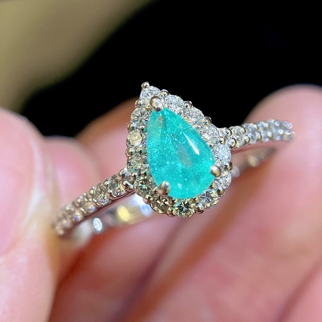 14k Gold 0.91 Ctw Natural Paraiba Tourmaline & Diamond Ring - 2