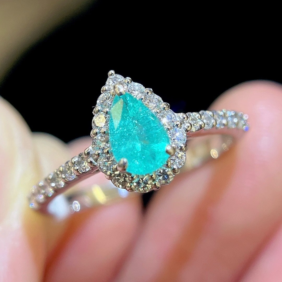 14k Gold 0.91 Ctw Natural Paraiba Tourmaline & Diamond Ring - 3