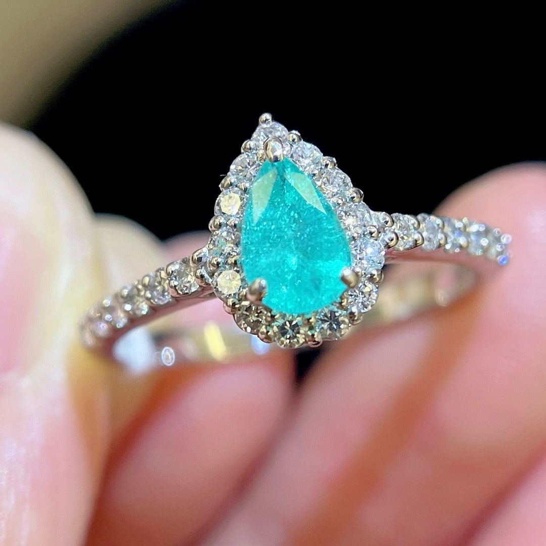14k Gold 0.91 Ctw Natural Paraiba Tourmaline & Diamond Ring - 4