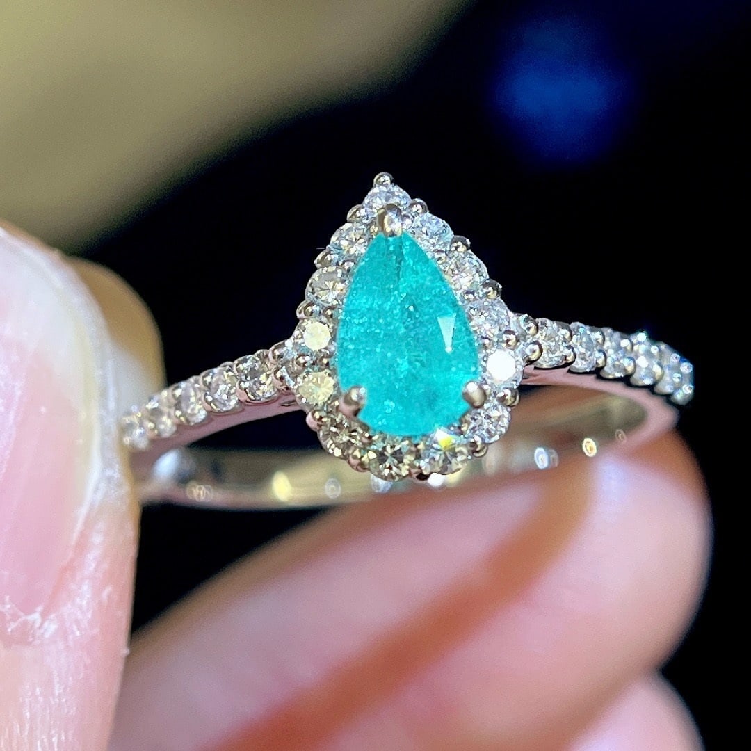 14k Gold 0.91 Ctw Natural Paraiba Tourmaline & Diamond Ring - 5