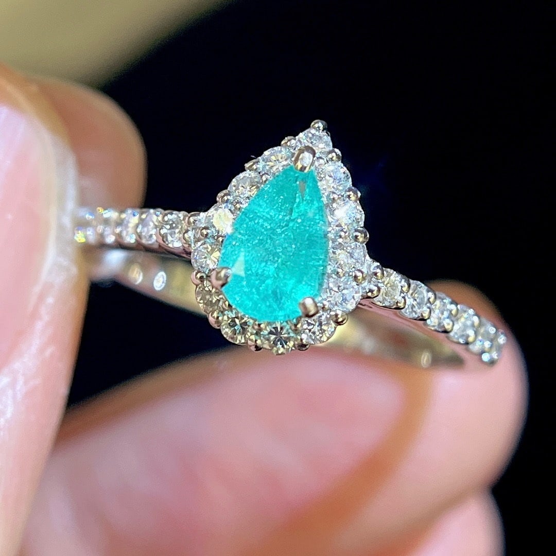 14k Gold 0.91 Ctw Natural Paraiba Tourmaline & Diamond Ring - 6