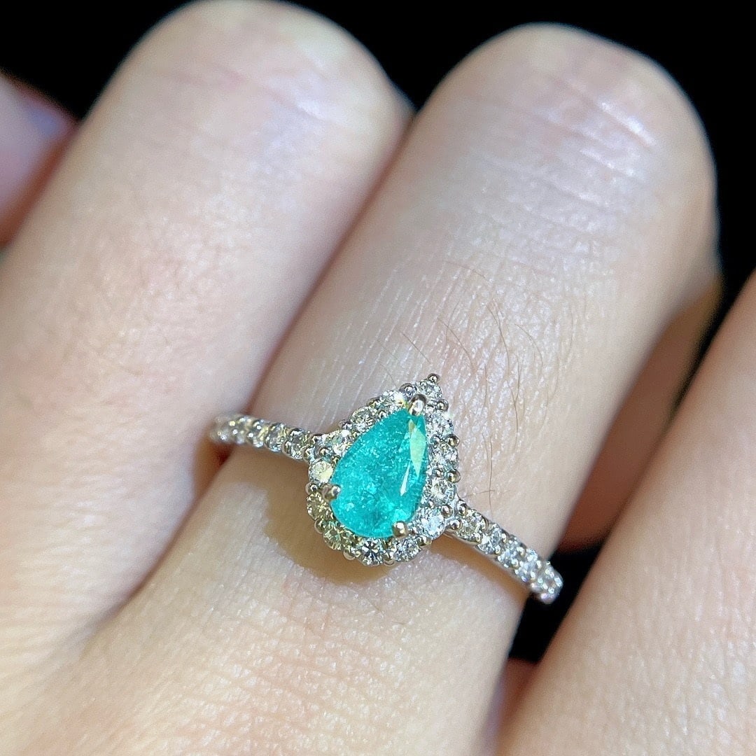 14k Gold 0.91 Ctw Natural Paraiba Tourmaline & Diamond Ring - 7