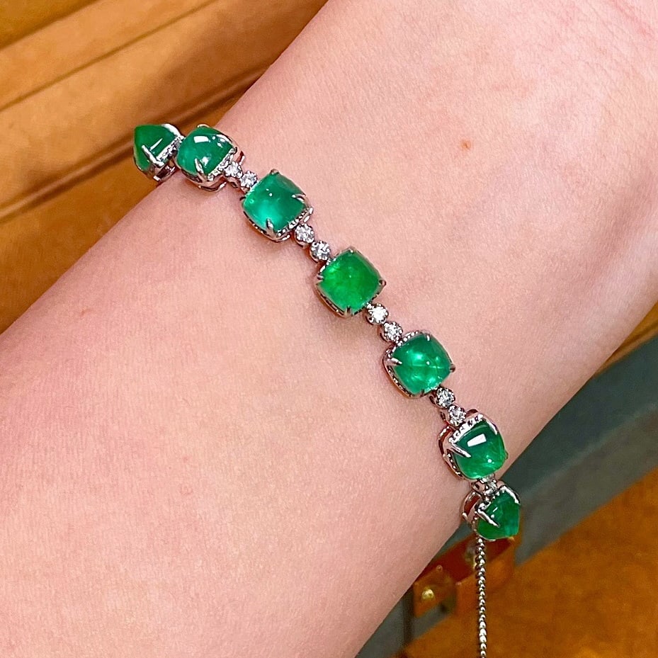 14k Gold 6.70 Ctw Natural Emerald & Diamond Bracelet - 5