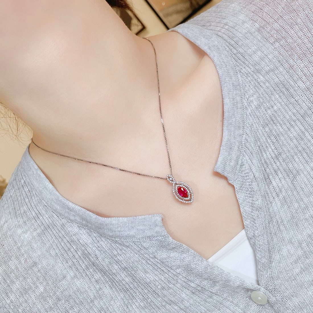 14k Gold 1.4 Ctw Natural Ruby & Diamond Necklace - 6
