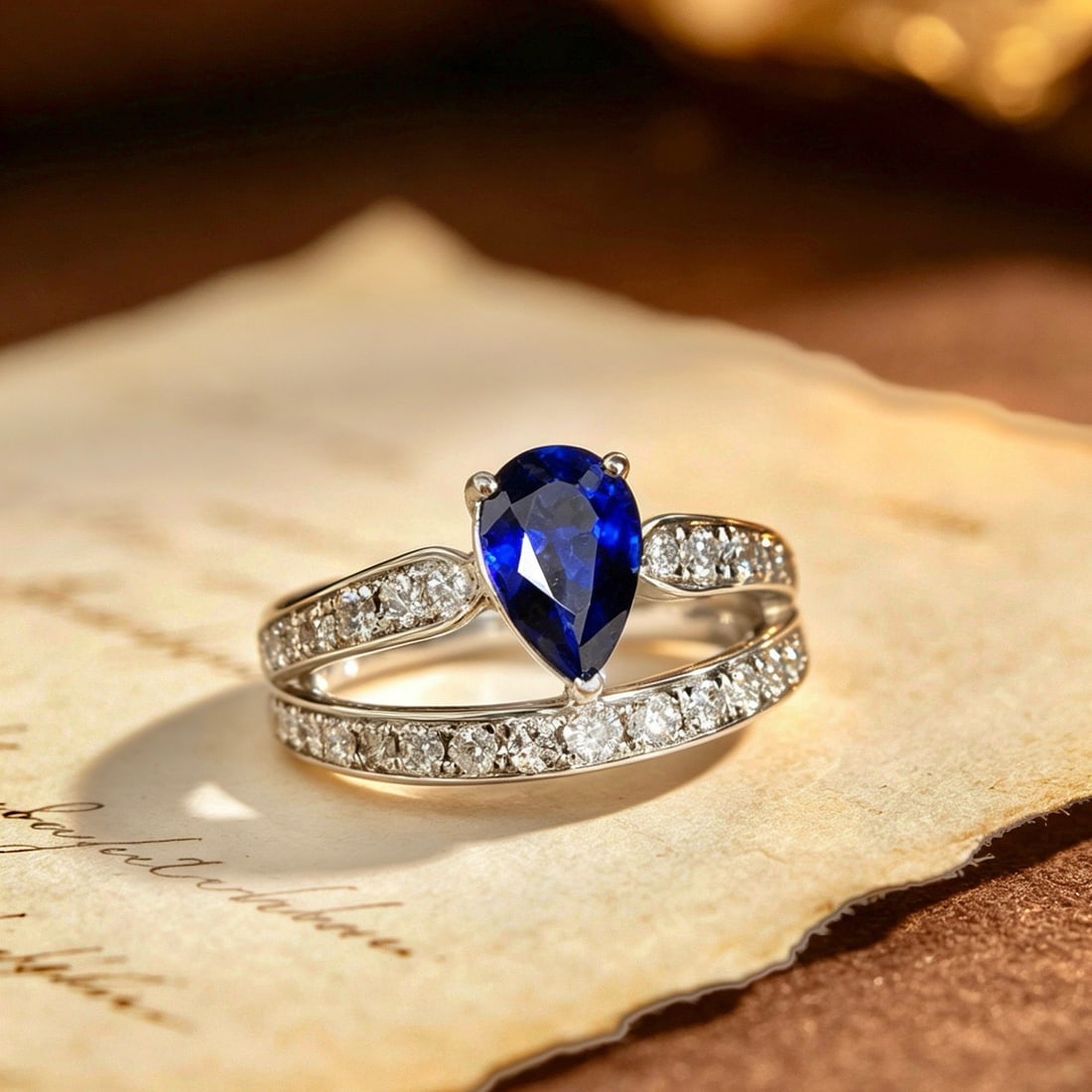 14k Gold 1.02 Ct Natural Sapphire & Diamond Ring: Ref:231174343 // gold content:14k gold // ring size:7. 25us // // main gemstone:sapphire // shape:pear // carat weight:1. 02ct // color:blue // treatment:natural // // adjacent gemstone 2 : diamond