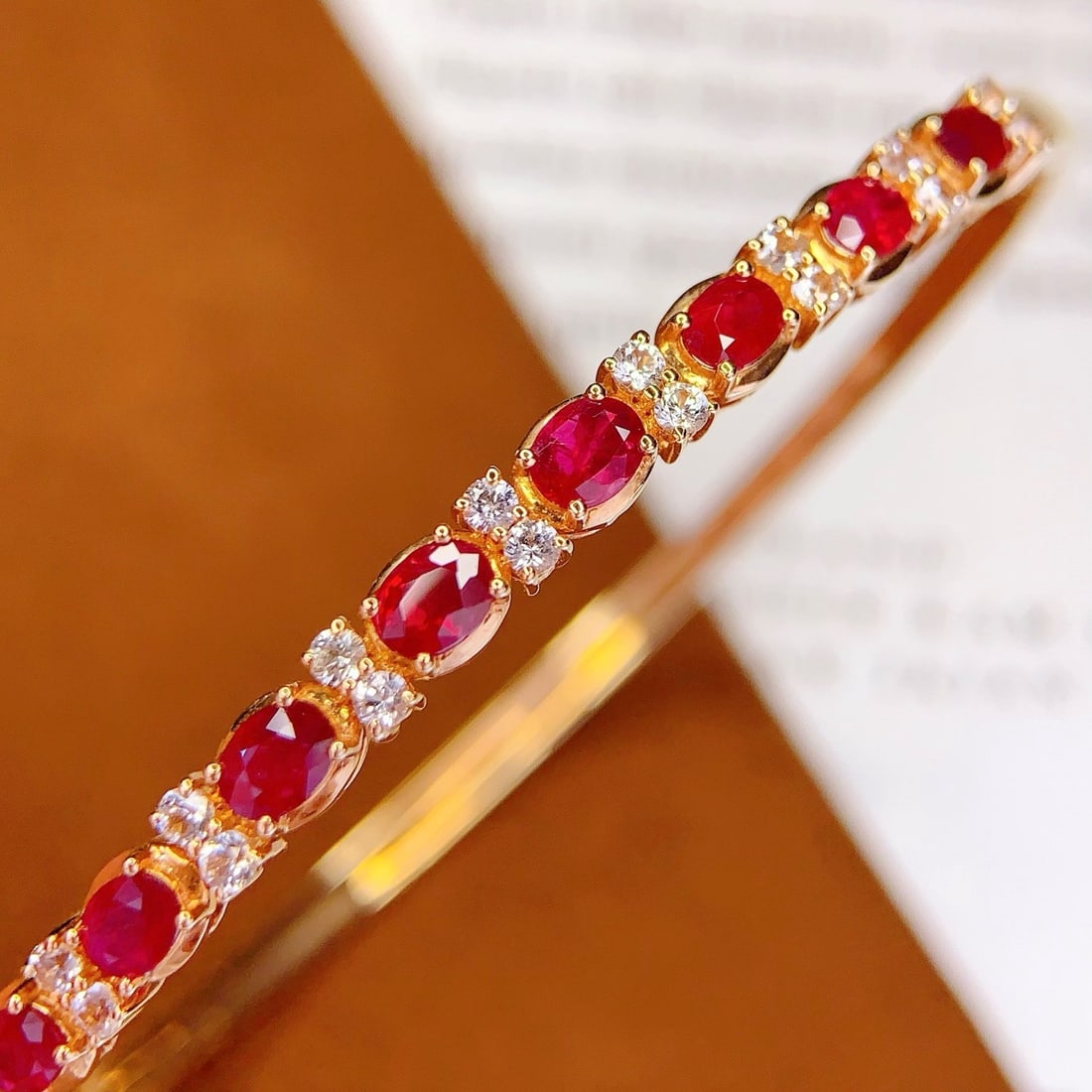 14k Gold 2.5 Ct Natural Ruby & Sapphire Bangle - 2