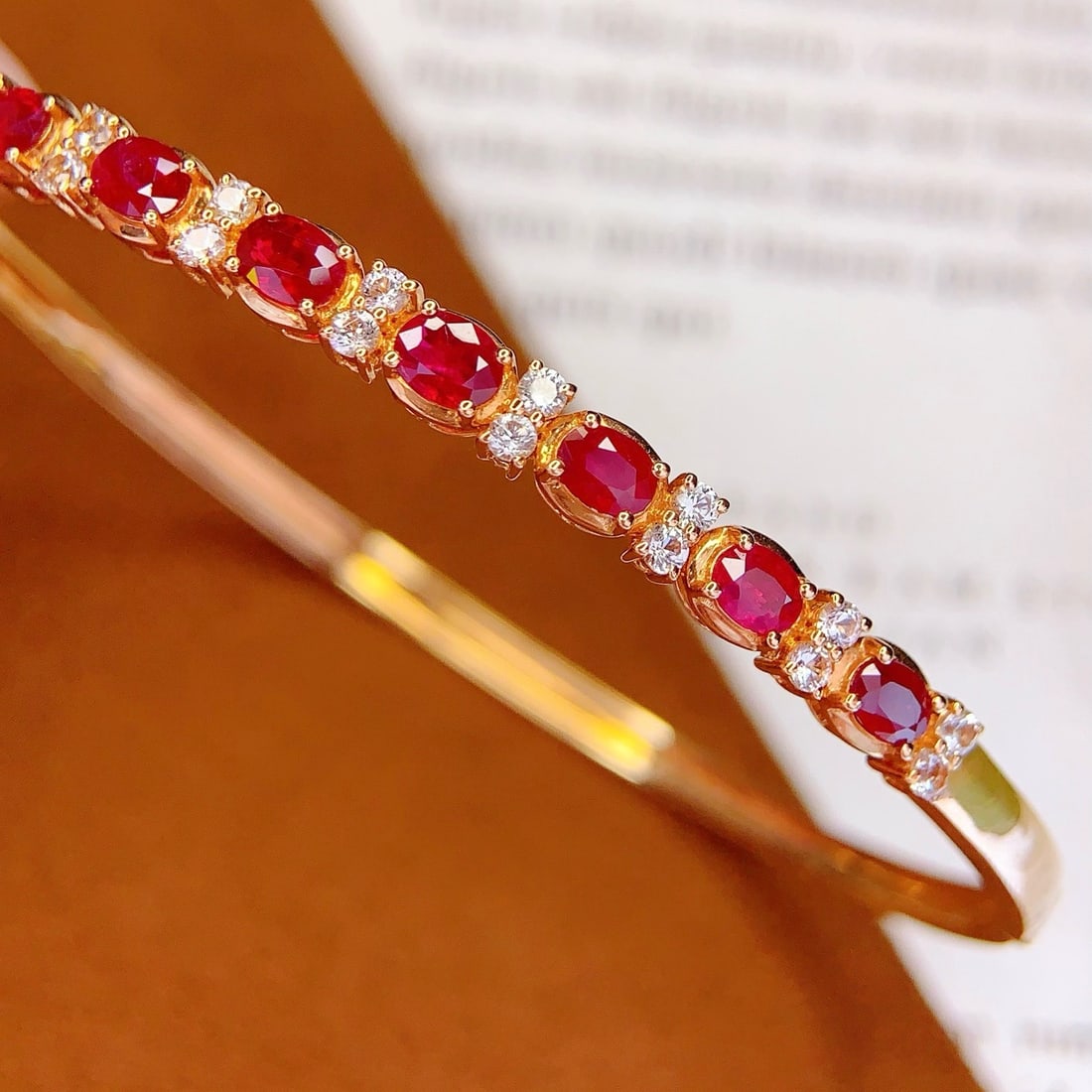 14k Gold 2.5 Ct Natural Ruby & Sapphire Bangle - 5