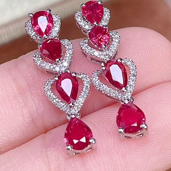 14k Gold 1.65 Ct Natural Ruby & Diamond Earrings - 2