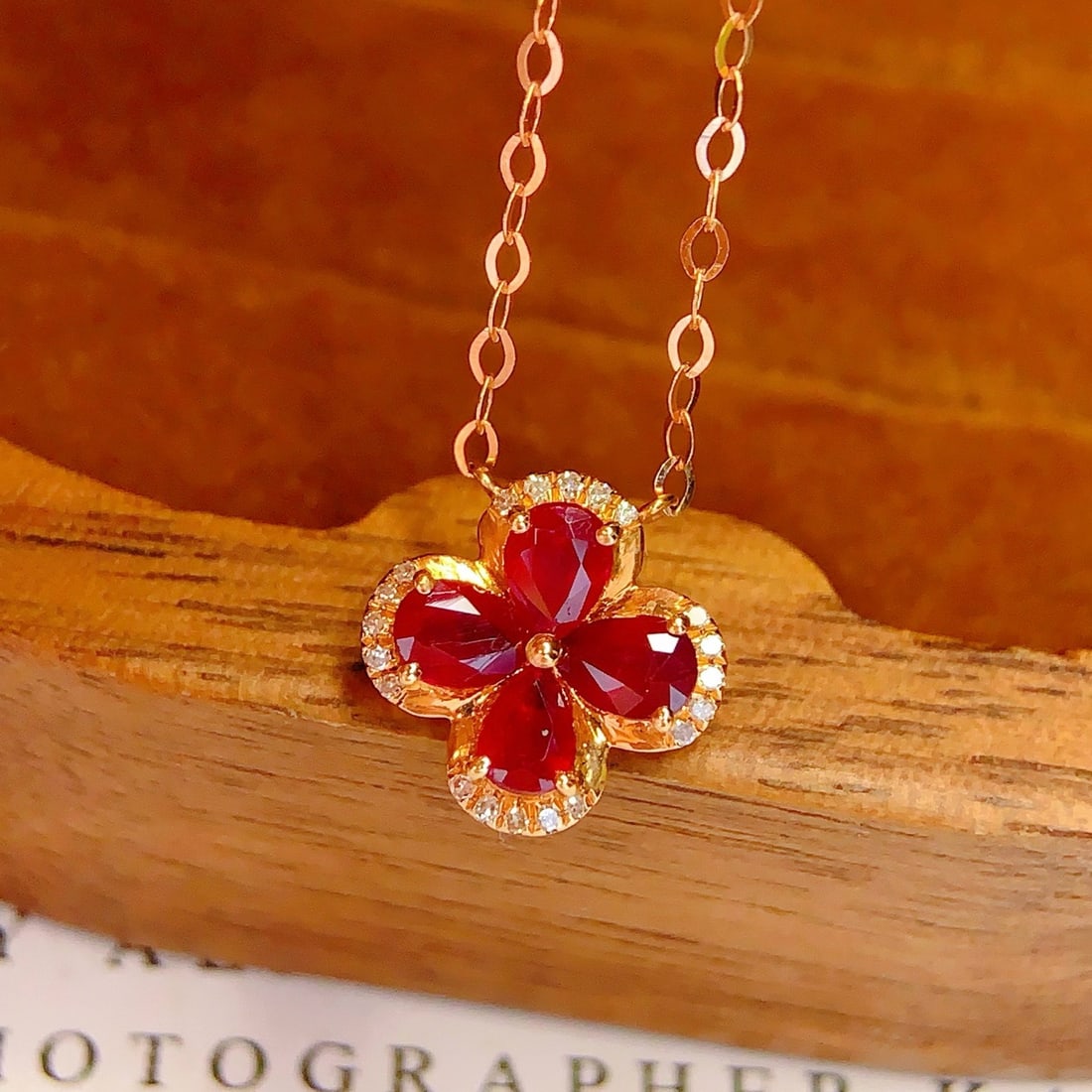 14k Gold 1 Ct Natural Ruby & Diamond Necklace - 2