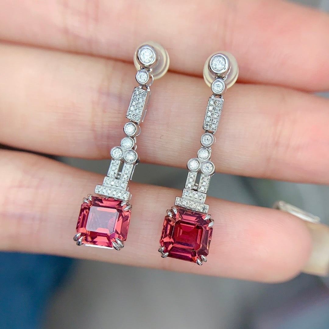 14k Gold 4.9 Ct Natural Tourmaline & Diamond Earrings - 3