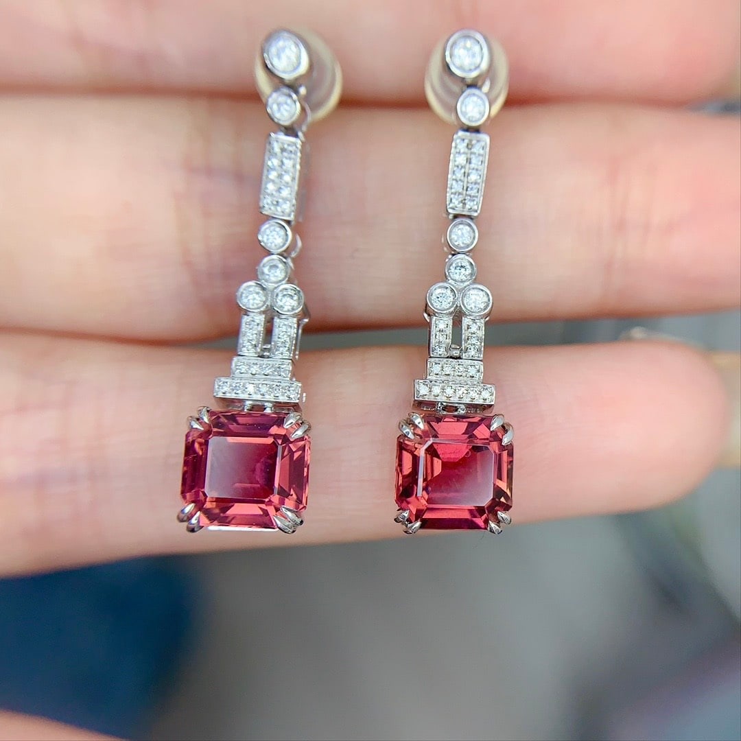 14k Gold 4.9 Ct Natural Tourmaline & Diamond Earrings - 4