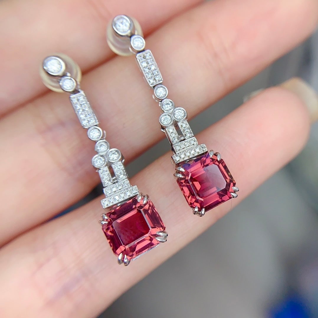 14k Gold 4.9 Ct Natural Tourmaline & Diamond Earrings - 5
