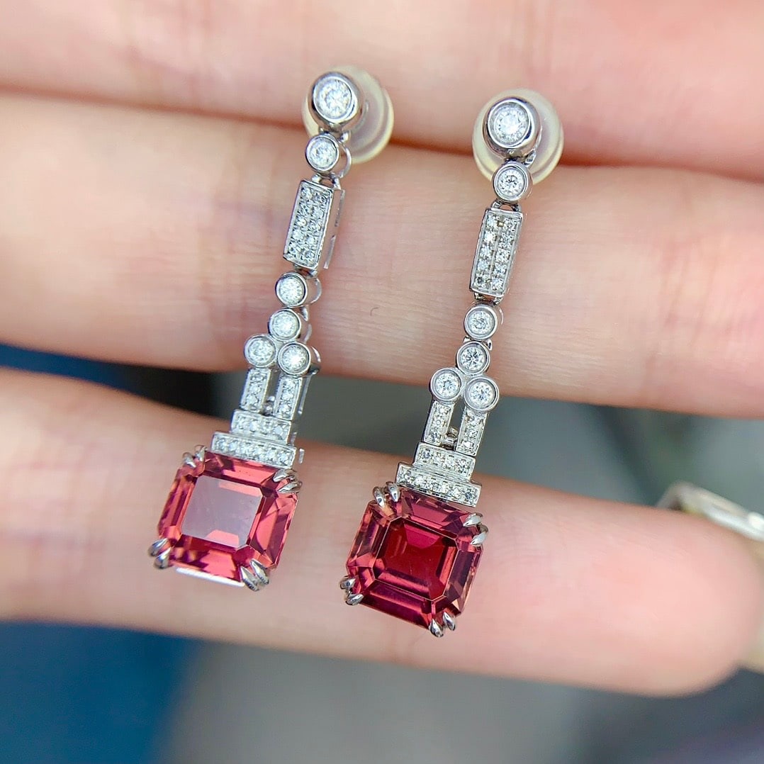 14k Gold 4.9 Ct Natural Tourmaline & Diamond Earrings - 6