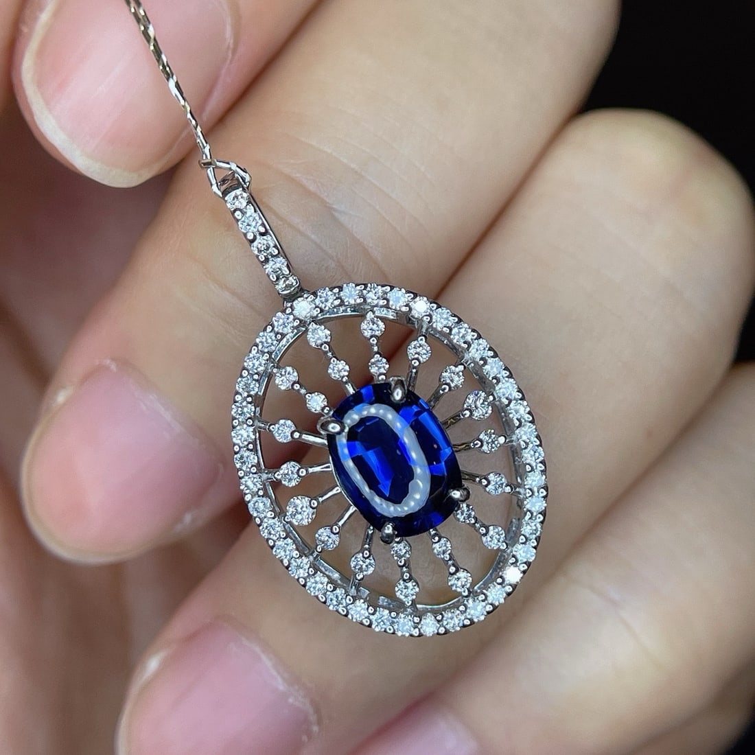 14k Gold 1.97 Ctw Natural Sapphire & Diamond Pendant( Without Chain ): Ref:231174352 // gold content:14k gold // main gemstone:sapphire // shape:oval // carat weight:1. 5ct // color:blue // treatment:natural // // adjacent gemstone 2 : diamond // shape:round // carat
