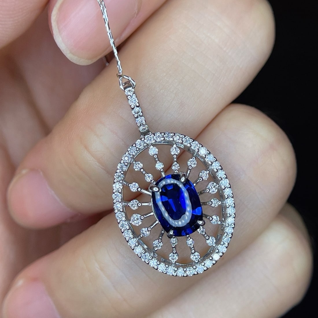 14k Gold 1.97 Ctw Natural Sapphire & Diamond Pendant( Without Chain ) - 2
