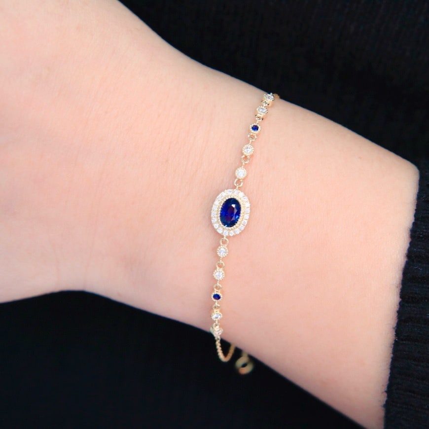 14k Gold 0.76 Ctw Natural Sapphire & Diamond Bracelet - 3