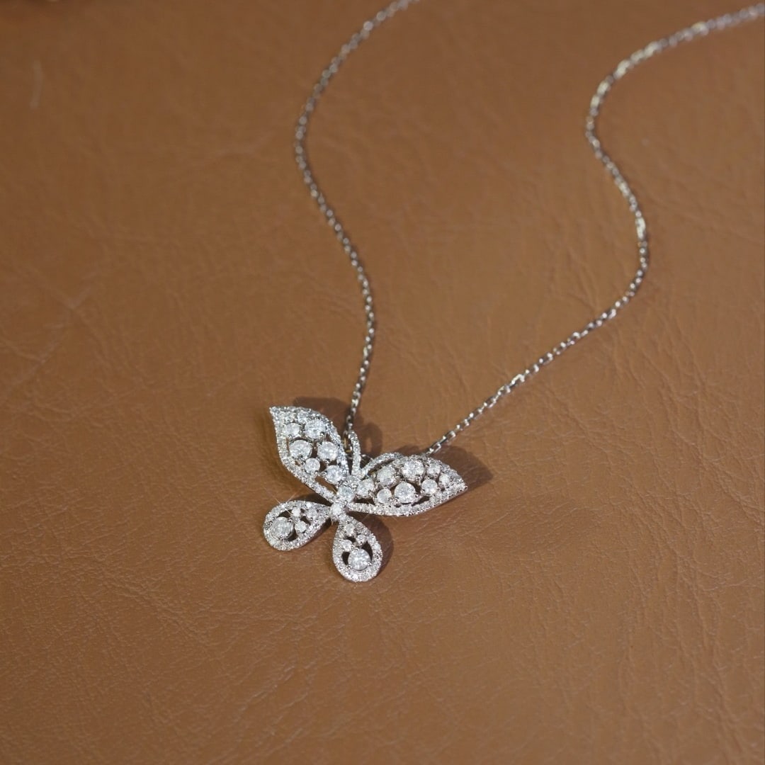 14k Gold 0.88 Ct Natural H Diamond & Butterfly Necklace - 2
